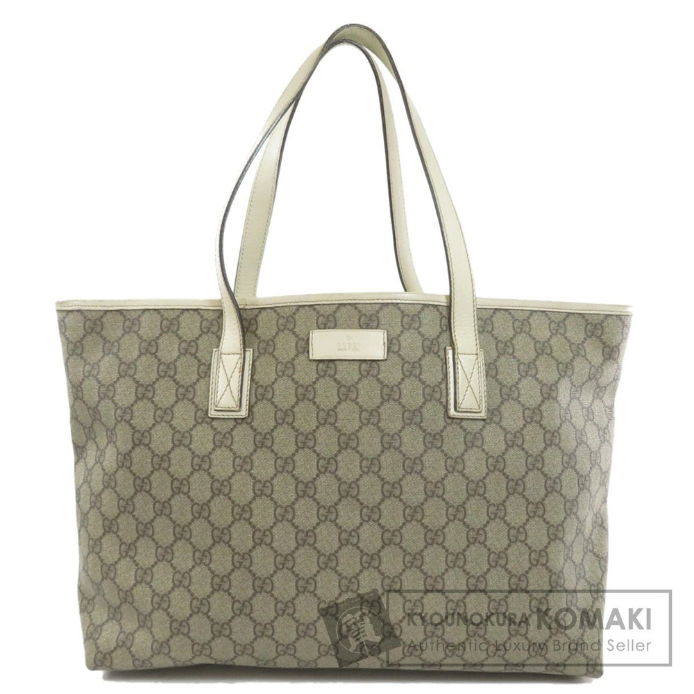 Gucci GG Supreme Tote Bag monogram leather trim White